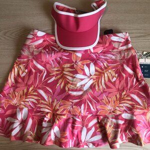NWT Tommy Bahama stretchy pull-on UPF 50 golf skort + visor